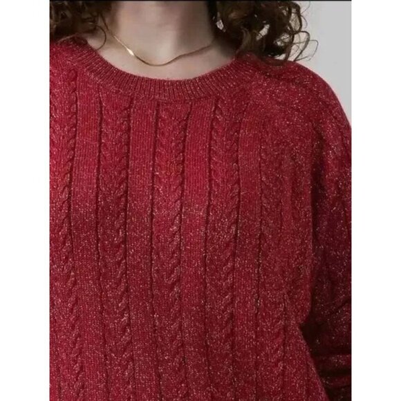 Athleta Womens Red Cable Knit Sweater Medium - Picture 2 of 8